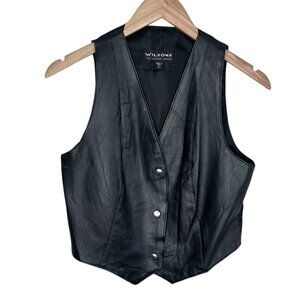 Vintage Wilsons Leather Womens Large Moto Black Leather Vest With Snap Closure